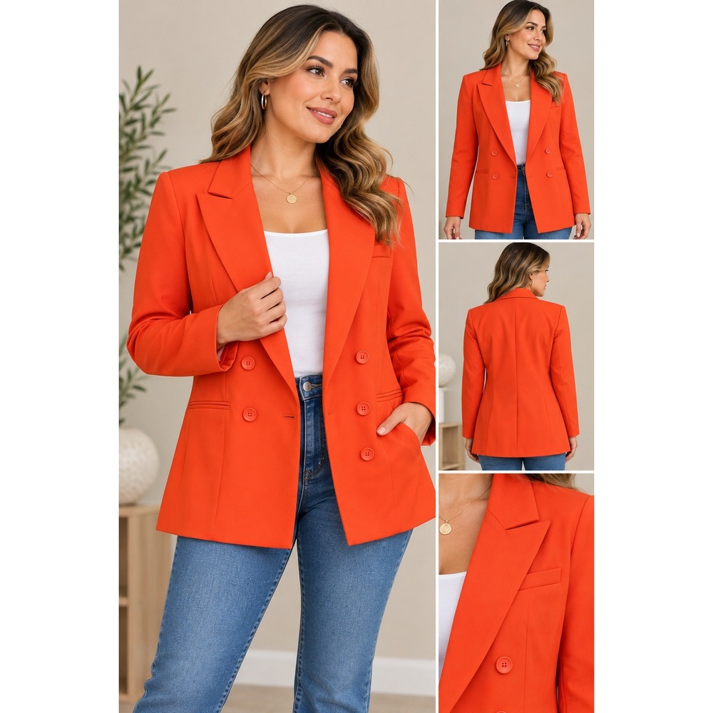 Express Orange Double Breasted Peak Lapel Blazer Jacket XL New